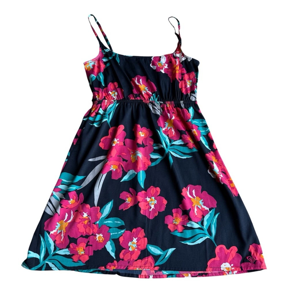 Roxy Women’s Floral Tropical Mini‎ Strap Dress Size M Vacay Summer Beachy Blue